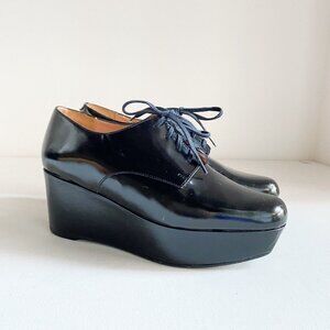 Robert Clergerie Black Leather Platform Lace up  Shoes 37.5